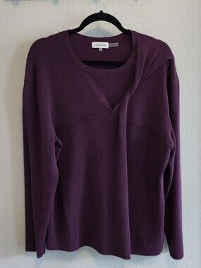 Calvin Klein Women's Deep Plum Crewneck Sweater With Twist Detail